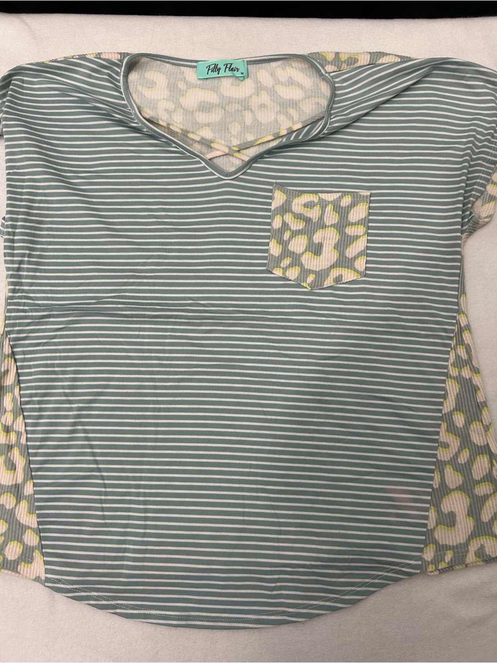 Filly Flair Mint Stripe Tee with Yellow Leopard Accents